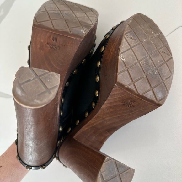 AUTH CHANEL Platform Clogs Mules Black 40/9 - Picture 8 of 8